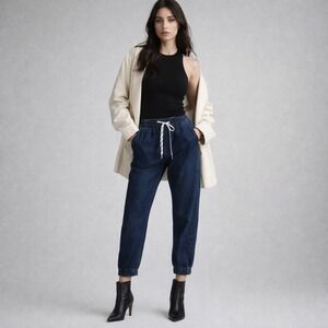 Vince Cropped Pull On Jeans Drawstring Waist Dark Wash Sz M